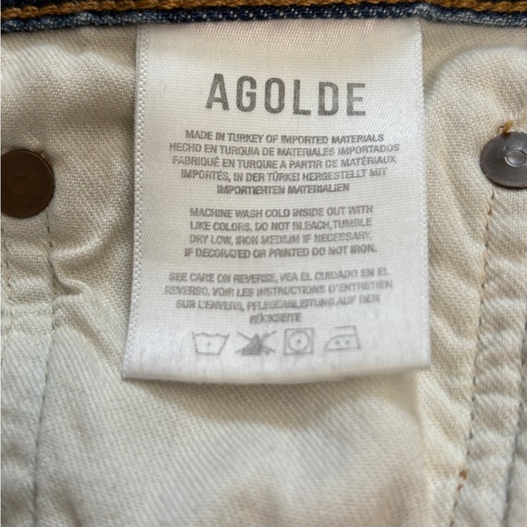 AGOLDE Riley Crop High Rise Straight Leg Medium Blue Fray Hem Denim Jean Size 28 - Picture 9 of 12